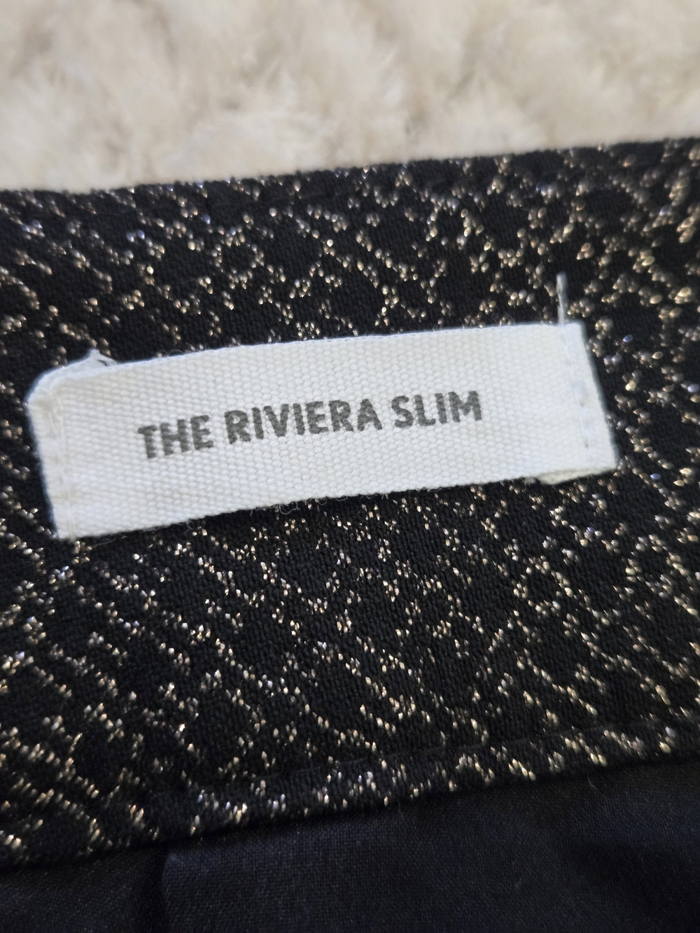 LOFT Riviera Slim Black & Gold Metallic Stretch Dress Pants Size 12 - Picture 7 of 11